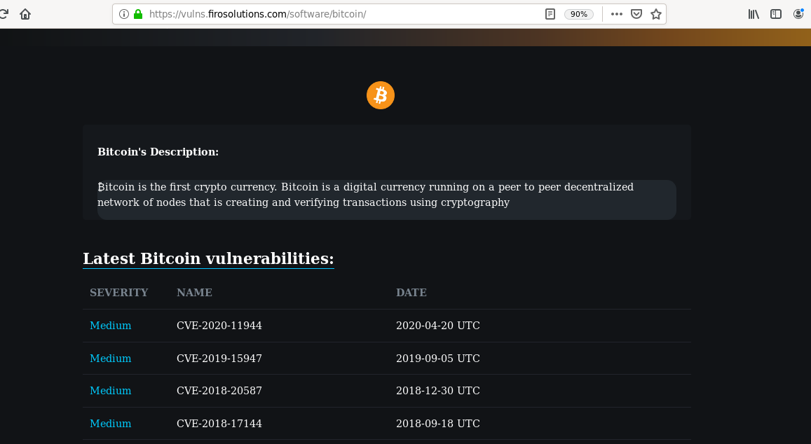 vulns.firosolutions.com vulnerability explorer bitcoin