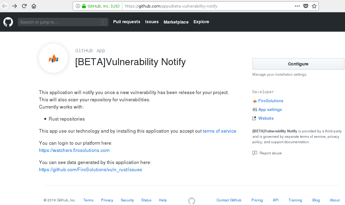 beta vulnerability notify github app