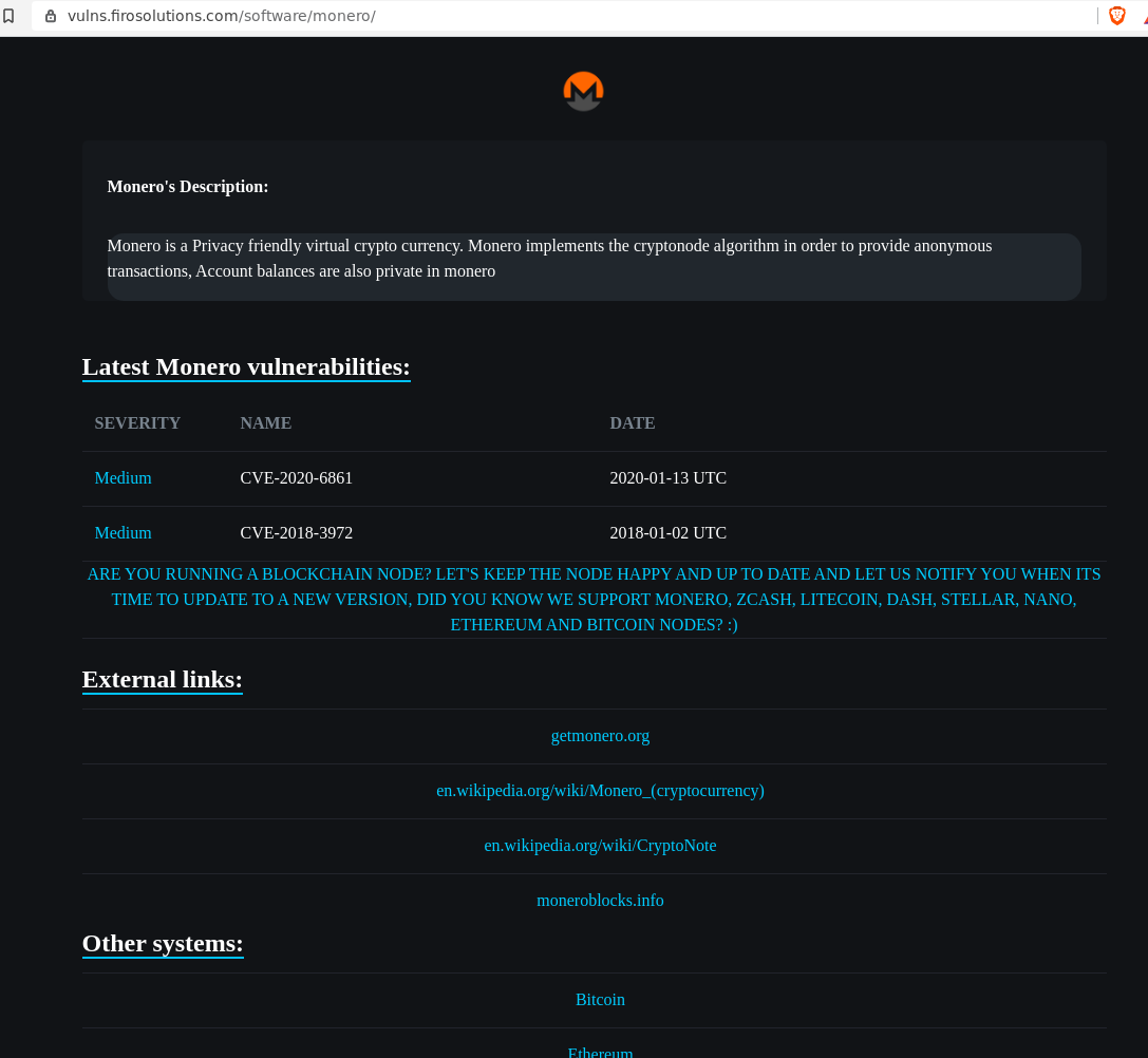 monero vulnerability explorer