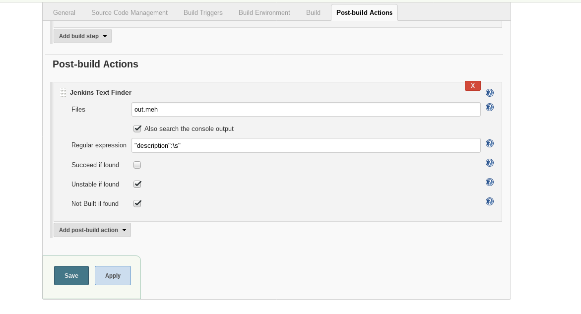 Jenkins Post-build Actions Text Finder